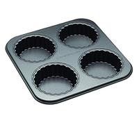 MasterClass Teglia per crostate a 4 fori con fondo sciolto, antiaderente senza PTFE, PFOA e BPA, robusta in acciaio al carbonio spesso 1 mm, 26 x 26 cm