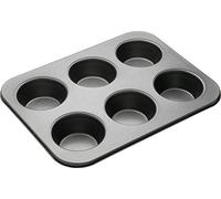 MasterClass Vassoio profondo per muffin/stagno per budino, stampo a 6 fori con antiaderente senza PTFE, PFOA e BPA, robusto acciaio al carbonio da 1 mm, grigio, 35 x 26 cm