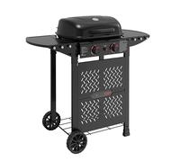 MasterCook - Barbecue a Gas Portatile 2 Bruciatori con Trolley e Griglia in Ghisa, BBQ da Esterno con Coperchio, Tavolini Laterali e Ruote, Potenza Totale 5 kW, 100x51x93 cm