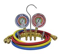 Mastercool 59161 Set di manometri in Ottone a 2 Vie ammortizzati in Silicone da 3 1/8" e raccordi SAE da 1/4" per R410a, R22, R404A, assemblato e Testato in USA con Tubi da 152,4 cm