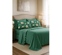 Masterhouse Completo Letto Matrimoniale Verde Smeraldo in Cotone 250x290 Made in Italy con Lenzuolo Sotto 180x200, Volant e 4 Federe (2 Cotone + 2 Microfibra Floreale) - Elegante e Anallergico