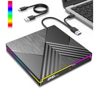 Masterizzatore DVD CD Esterno, USB 3.0 Type C Lettore CD DVD Esterno per PC Portatile, CD/DVD +/-RW Drive RGB Unità CD DVD Esterna per PC Laptop Desktop MacBook Mac OS Win11/10/8/7/XP Linux Vista