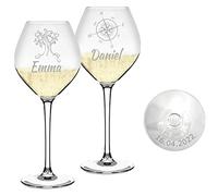 MASTERLASER3.0 Bicchiere da Vino Personalizzato, Calice da Champagne Spumante Bollicine Prosecco, 470 ml, Personalizzabile con Nome, Iniziali e Data. Migliore Idea regalo - Quantità (4)