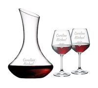 MASTERLASER3.0 Set 6 Bicchieri Vino e Decanter Personalizzati - Calici Vino Rosso e Caraffa Incisi - Personalizzabili con nomi, iniziali e data. Migliore idea regalo (Set Decanter + 6 calici Rosso)