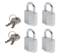 Master Lock 9120EURQNOPCC Mini Lucchetto, Chiave, Set di 4, Pacco Famiglia, Ottimo per valigia e armadietto, Argento/Alluminio, Piccolo