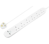 Masterplug BSNU110N - Prolunga a 6 uscite, 1 m, con 2 prese di ricarica USB, colore: Bianco