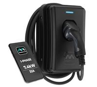 Masterplug Caricatore EV da Parete per Veicoli Elettrici e Ibridi Plug-in di Tipo 2, con Cavo Fisso da 5m, Modo 3, Controllo Tramite App, Ricarica Solare, Monofase, Nero, IP65, 7,4 kW 32A EVCM3ST7B/EU