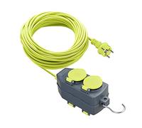 Masterplug Cavo prolunga con 2 prese 15 m, prolunga Schuko, estensione elettronica per esterno IP44, verde
