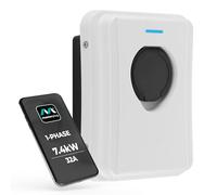Masterplug EVCM3SS7W-MP, Caricatore da parete per casa EV, caricabatterie per auto elettrica, ricarica intelligente, senza fili, presa di tipo 2 con blocco automatico, modalità 3, 7,4 KW, Wi-Fi,