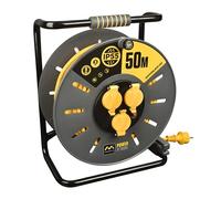 Masterplug Pro-XT Avvolgicavo 50 m, prolunga presa IP55, estensione elettrica 3 prese Schuko, prolunga presa professionale 3 x 1,5 mm2