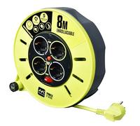 Masterplug Pro-XT Avvolgicavo 8 metri, 4 Prese EU Schuko, Prolunga Elettrica 16A, Protezione Termica, Cavo Alta Visibilità