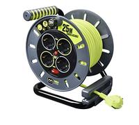 Masterplug Pro-XT Cavo di prolunga a quattro prese con impugnatura di avvolgimento, taglio termico e interruttore di alimentazione, cavo ad alta visibilità da 25 metric