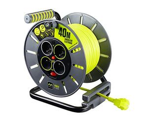 Masterplug, Raccoglitore cavo elettrico Silver, Arrotolatore, 40 m, 4 x CEE 7/4 Sockets, Termico, Manuale, A parete, Plastica, 0.9 kg, 21 x 24.5 x 27.2 cm