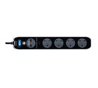 Masterplug SRGLSU42PB-MP - Cavo di prolunga a quattro prese con interruttore di alimentazione in linea, con due porte di ricarica USB, 2 m, colore: Nero lucido