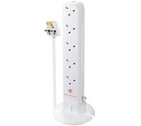 Masterplug Torre di prolunga con protezione da sovratensioni a dieci prese, cavo da 1 m, bianco