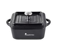 MasterPro Cook & Share | Casseruola in Gres | Design Quadrato con Coperchio Colore Nero | 13,5 x 10,6 x 4,5 cm | Manici Ergonomici | Tegame per Ogni Piano Cottura | Per Lavastoviglie e Forno