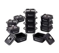 MasterPro Cook & Share - Mini cocotte quadrata con coperchio, 13,5 x 10,6 x 4,5/6,5 cm, ideale per condividere, in gres con interno ed esterno smaltato nero, adatto per lavastoviglie e forno, set da