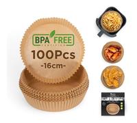 MasterPRO Foodies Carta da Forno per friggitrice ad Aria Senza BPA Set da 100 Pezzi Stampi di Carta per friggitrice ad Aria Rotondi da 16 cm con cestello da 3-4.5 l Non sbiancati