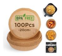 MasterPRO Foodies Carta da forno per friggitrice ad aria senza BPA Set da 100 pezzi Stampi di carta per friggitrice ad aria rotondi da 26 cm con cestello da 3-4.5 litri non sbiancati