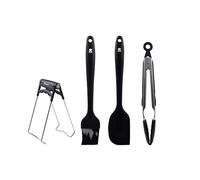 MasterPRO Foodies - Game of 4 Black Kitchen Utensils - Prodotto in silicone resistente e acciaio inossidabile - Brush 26 cm - spatola 28 cm - morsetto alimentare - 18 cm Bol