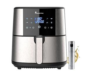 MasterPro Foodies | Kit Friggitrice Senza Olio XXL di 6L e 1800W Con Olio Spray | Display LED Tattile e Cestello Antiaderente | Friggitrice ad Aria | 8 Funzioni Diverse in 1, BGKIT-0039