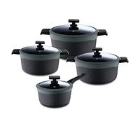 MasterPro Gastro Reeco | 8-teiliges Set | 3 Pfannen von 20, 24 und 28 cm und 16 cm Stielkasserolle mit Deckel | Heatdot |Aluminiumguss Recycled |Antihaftbeschichtung |Für alle Herdarten