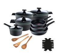 MasterPro Gastro Reeco - Set di pentole in alluminio fuso - 3 padelle da 28, 24 e 20 cm - 1 casseruolino da 16 cm - 3 casseruole da 28, 24 e 20 cm - 3 utensili da cucina e 5 proteggi-padella