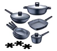 MasterPRO Indigo | Set da 10 pezzi | 3 padelle da 20, 24 e 26 cm, casseruola da 16 cm, casseruola bassa da 28 cm, padella e wok da 28 cm | in alluminio pressofuso | induzione | nero