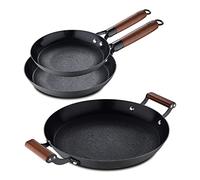 MasterPro Odín | Pfannenset Antihaftbeschichtet 2-Teilig 20 und 24 cm und Grillpfanne 32 cm | Aus Gepresstem Eisen | Ergonomische Holzgriffe | Pfannen Set | Für Alle Herdarten