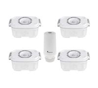 MasterPRO Set 4 contenitori sottovuoto 500ml + estrattore sottovuoto elettrico, conservazione alimenti, congelatore e microonde, BPA Free, made in EU