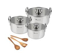 MasterPro Smart | Kit di Cucina | Batteria da 6 Pezzi e 3 Utensili | Pentole in Acciaio Inox | Set di Pentole di 11,7 L, 6,5 L e 3,1 L | Per Tutti i Piani Cottura