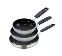MasterPro Smart - Set di 3 padelle da 20, 24 e 28 cm e set di 3 protezioni in alluminio forgiato, antiaderente rinforzato, manici ergonomici "soft touch", non PFOA No LeAD non cadmio