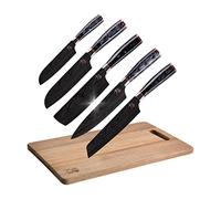 MasterPRO Tetsu | Coltelli da Cucina | Set di 5 Coltelli Giapponesi e Tagliere | Per Tagliare Ogni Alimento | Cucina Professionale | Rinforzato, Equilibrato e con Rivestimento di Titanio