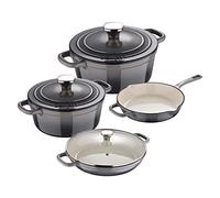 MasterPro Unique | Batteria di Cucina da 7 Pezzi | Set di Cucina con 3 Casseruole di 19, 27 e 30,5 cm con Coperchi e 1 Padella da 24,5 cm | Ghisa | Per Tutti i Piani Cottura