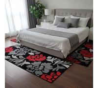 Masters House Biancheria per la Casa Tris Tappeti Camera da Letto 3 Pezzi - Design Floreale Rosso/Nero con Effetto Lurex - Set 80x150 + 2 Tappeti 60x110 - Polipropilene Morbido e Resistente