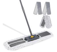 MASTERTOP 90cm Mocio Lavapavimenti Professionale in Alluminio, Mocio Commerciale con Manico Telescopico, Mop Microfibra e Cotone Rotante a 360° per Ufficio, Magazzino, Garage, con 3 Panni (Grigio)