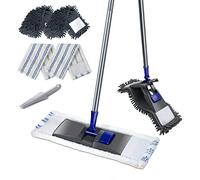 MASTERTOP Mop professionale in microfibra - scopa in microfibra per la pulizia del pavimento bagnato e asciutto, 4 cuscinetti lavabili sostituibili, manico allungabile, mocio magico piatto per legno duro, piastrelle, laminato