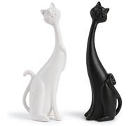 masteymoh Figurine di gatto in resina cremica per Desk, Artistic Cat Figurines for Table Decoration (1 Black + 1 White) Pack of 2