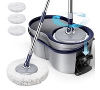 Masthome EasyWring - Set di mocio rotante e secchio, in microfibra, con 3 lavapavimenti a pedale e secchio con strizzatore, per la pulizia dei pavimenti, adatto per casa e ufficio