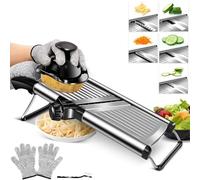 Masthome Mandolina Professionale, Mandolina per Verdure Professionale, Affetta Verdure Tagliaverdure Manuale, Mandoline in Acciaio Inox con Guanti di Sicurezza e Spazzola, per Frutta e Verdura