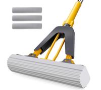 Masthome Mocio in spugna, con 3 ricariche di spugna super assorbenti, mocio in spugna autostringente, per la pulizia di pavimenti in marmo e laminato