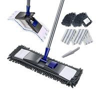 Masthome Mocio Piatto Lavapavimenti, Mocio Pavimenti con 4 Panno in Microfibra Riutilizzabile e Lavabili, Mocio Lavapavimenti Professionale per Pulizia Parquet, Marmo, Mattonella