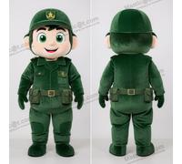 Masticot Mascot Costume da soldato dell'Aeronautica in verde bosco sorridente