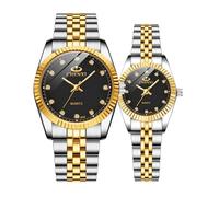 MASTOP Coppia di orologi svizzeri di marca orologio d'oro uomo donna in acciaio inox impermeabile orologio al quarzo, Due toni/Nero, Orologio al quarzo