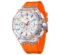 MASTOP Orologi da uomo multifunzione con display analogico trasparente, cinturino in silicone arancione, calendario, cronografo, luminoso, al quarzo, impermeabile, alla moda, orologio da polso per
