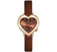 MASTOP Orologio da donna di lusso a forma di cuore cassa diamanti cinturino in pelle al quarzo impermeabile elegante casual donna Wirstwatch, Caffè, moderno