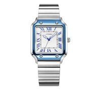 MASTOP Orologio da donna rettangolare in acciaio inox color oro rosa, impermeabile, con cristalli e numeri romani, Argento blu, Casual Business