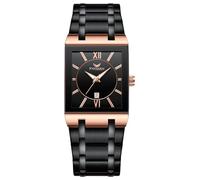 MASTOP Orologio da polso analogico al quarzo, da uomo, quadrato, in acciaio inox, con data, per affari, casual, impermeabile, Rosa nera., Orologi quadrati per gli uomini in acciaio inossidabile