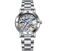 MASTOP Orologio da polso da donna, automatico, stile steampunk, meccanico, in argento, con scheletro, Blu, Lusso