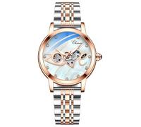 MASTOP Orologio da polso da donna con zaffiro, automatico, stile steampunk, meccanico a carica automatica, con cinturino in pelle, Amore d'acciaio